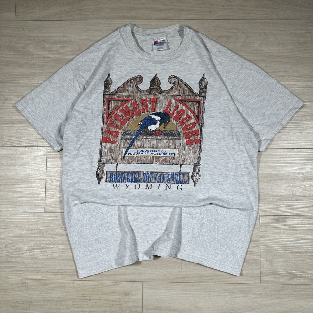 Vintage 90s Road Kill Cafe Wyoming Single Stitch Tee Mens XL Gray Liquor Retro‎